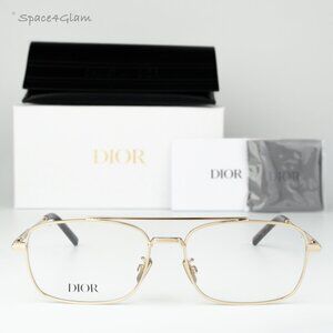 Dior Men Eyeglasses Shiny Clear Gold Demo Geometric DM50057U 032 BRAND NEW